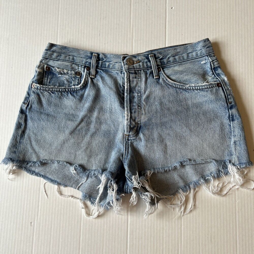 AGOLDE Parker Denim Shorts Size 28 Distressed Hem Women's 100% Organic Cotton